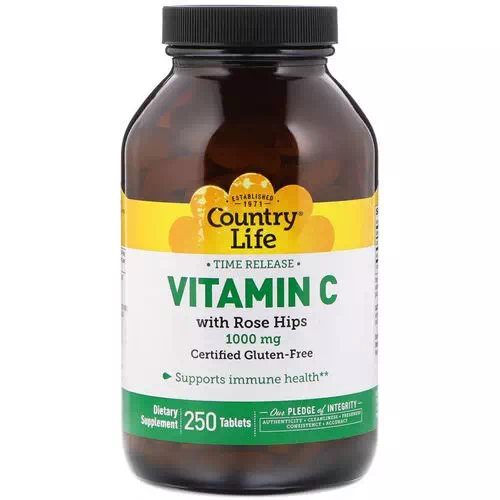 Country Life, Vitamin C, with Rose Hips, 1000 mg, 250 Tablets Review