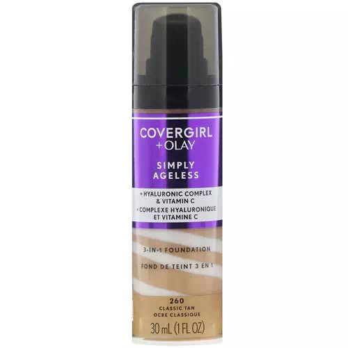 Covergirl, Olay Simply Ageless, 3-in-1 Foundation, 260 Classic Tan, 1 fl oz (30 ml) Review