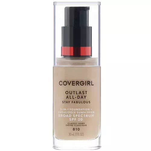 Covergirl, Outlast All-Day Stay Fabulous, 3-in-1 Foundation, 810 Classic Ivory, 1 fl oz (30 ml) Review
