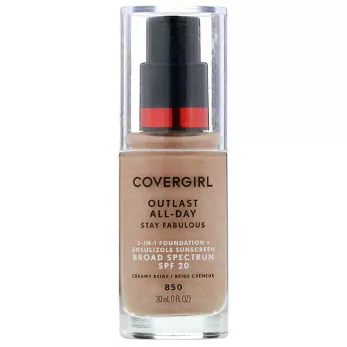Covergirl, Outlast All-Day Stay Fabulous, 3-in-1 Foundation, 850 Creamy Beige, 1 fl oz (30 ml) Review