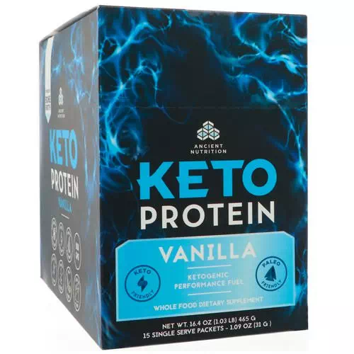 Dr. Axe / Ancient Nutrition, Keto Protein, Ketogenic Performance Fuel, Vanilla, 15 Single Serve Packets, 1.09 oz (31 g) Each Review