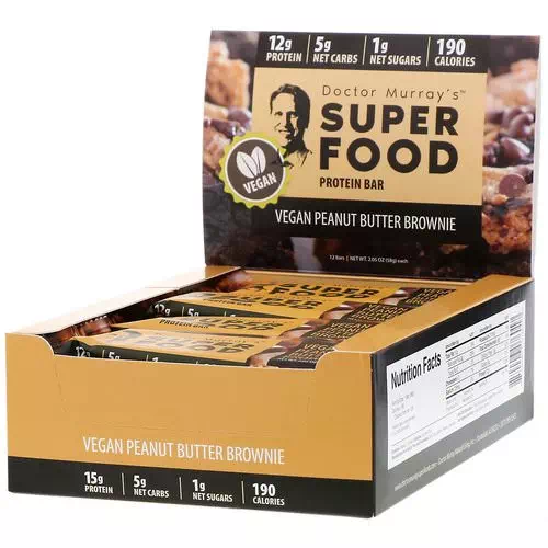 Dr. Murray's, Superfood Protein Bars, Vegan Peanut Butter Brownie, 12 Bars, 2.05 oz (58 g) Each Review