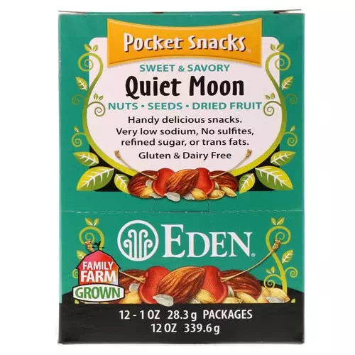 Eden Foods, Pocket Snacks, Quiet Moon, Nuts, Seeds, Dried Fruit, 12 Packages, 1 oz (28.3 g) Each Review