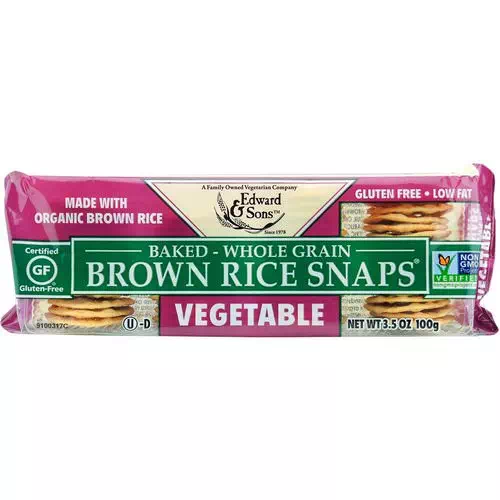 Edward & Sons, Baked Whole Grain Brown Rice Snaps, Vegetable, 3.5 oz (100 g) Review