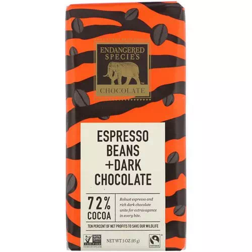 Endangered Species Chocolate, Espresso Beans + Dark Chocolate, 3 oz (85 g) Review
