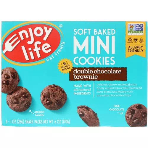 Enjoy Life Foods, Soft Baked Mini Cookies, Double Chocolate Brownie, 6 Snack Packs, 1 oz (28 g) Each Review