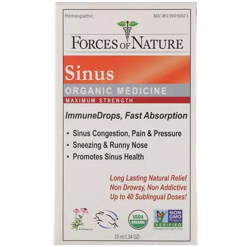 Forces of Nature, Sinus, Organic Medicine, ImmuneDrops, Maximum Strength, 0.34 oz (10 ml) Review