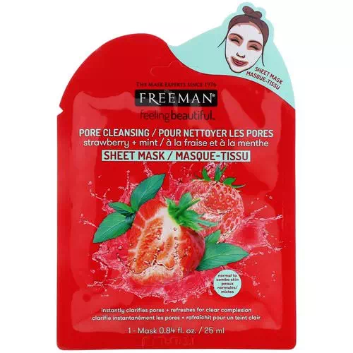 Freeman Beauty, Feeling Beautiful, Pore Cleansing Sheet Mask, Strawberry + Mint, 1 Mask Review