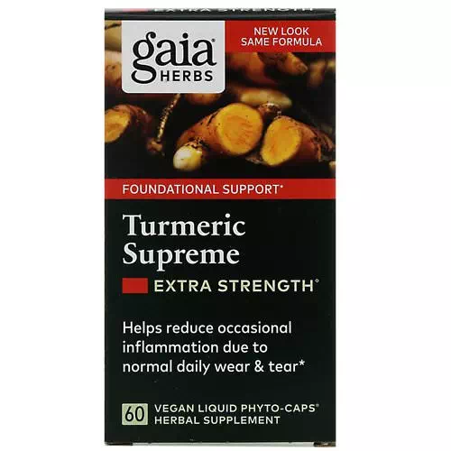 Gaia Herbs, Turmeric Supreme, Extra Strength, 60 Vegan Liquid Phyto-Caps Review