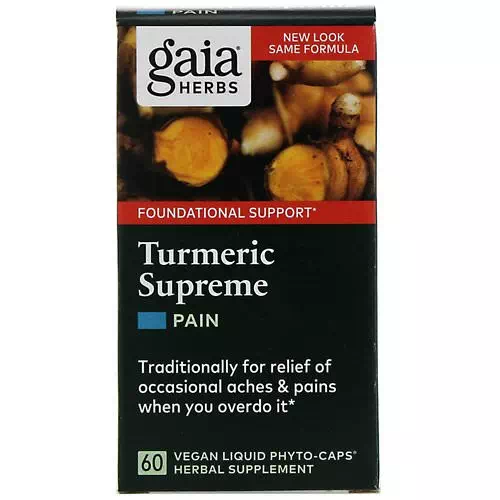 Gaia Herbs, Turmeric Supreme, Pain, 60 Vegan Liquid Phyto-Caps Review