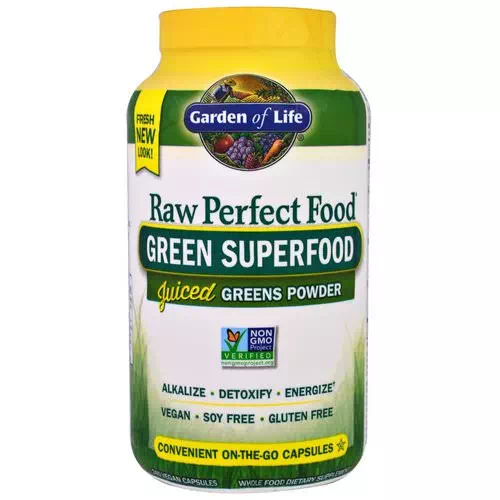 Garden of Life, Raw Perfect Food, Green Superfood, Juiced Greens Powder, 240 Vegan Caps Review
