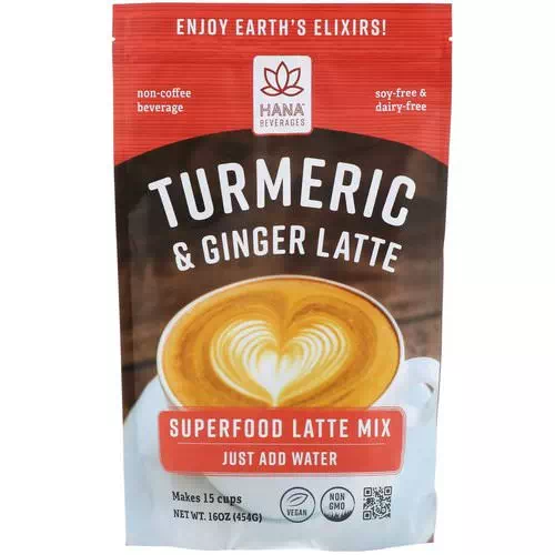 Hana Beverages, Turmeric & Ginger Latte, Non-Coffee Superfood Beverage, 16 oz (454 g) Review
