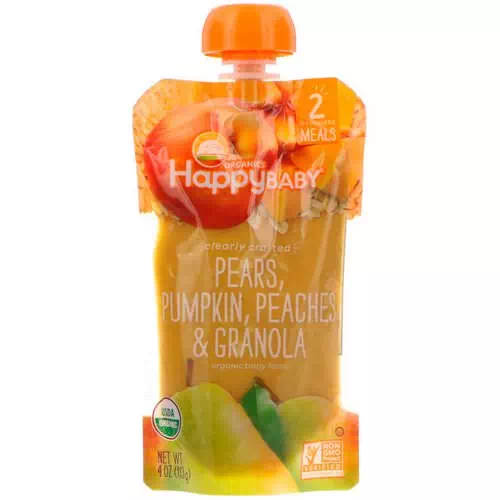 Happy Family Organics, Organic Baby Food, Stage 2, Clearly Crafted 6+ Months, Pears, Pumpkin, Peaches & Granola, 4 oz (113 g) Review