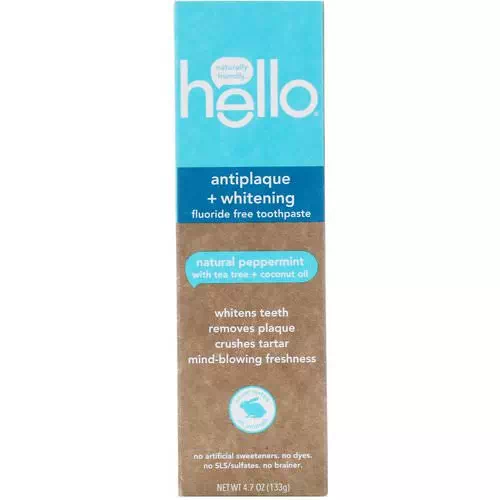 Hello, Antiplaque + Whitening Fluoride Free Toothpaste, Natural Peppermint, 4.7 oz (133 g) Review