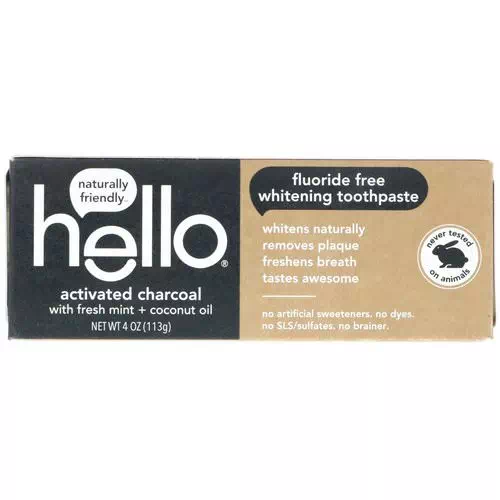 Hello, Fluoride Free Whitening Toothpaste, Activated Charcoal, With Fresh Mint & Coconut Oil, 4 oz (113 g) Review