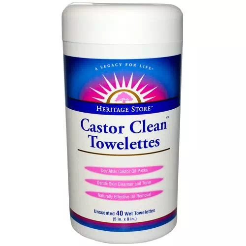 Heritage Store, Castor Clean Towelettes, Unscented, 40 Wet Towelettes, (5 in x 8 in) Each Review