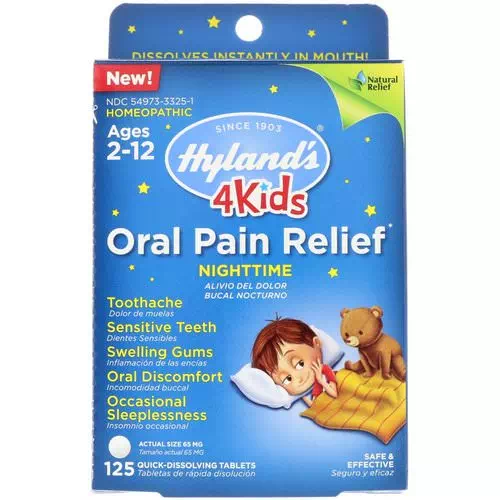 Hyland's, 4 Kids, Oral Pain Relief, Nighttime, Ages 2-12, 125 Tablets Review