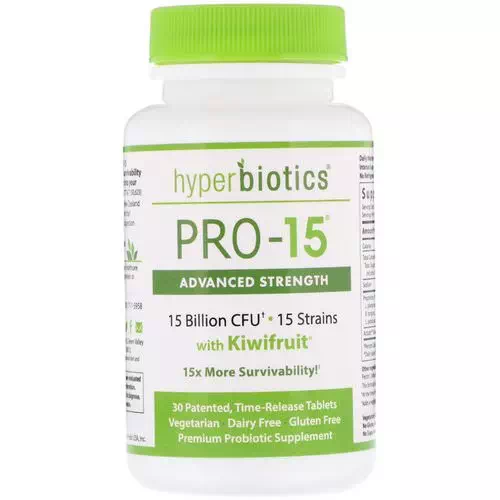 Hyperbiotics, PRO-15, Advanced Strength with Kiwifruit, 15 Billion CFU, 30 Patented Time-Release Tablets Review