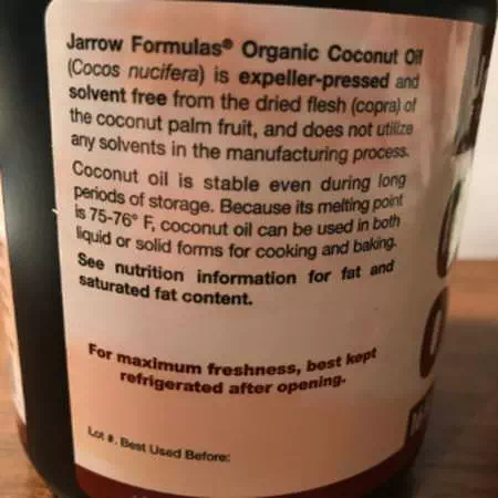 Jarrow Formulas, Organic Coconut Oil, Expeller Pressed, 16 fl oz (473 g) Review