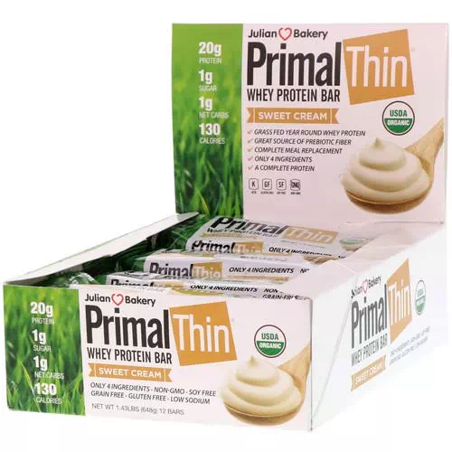 Julian Bakery, PrimalThin Whey Protein Bar, Sweet Cream, 12 Bars, 1.43 lbs (648 g) Review