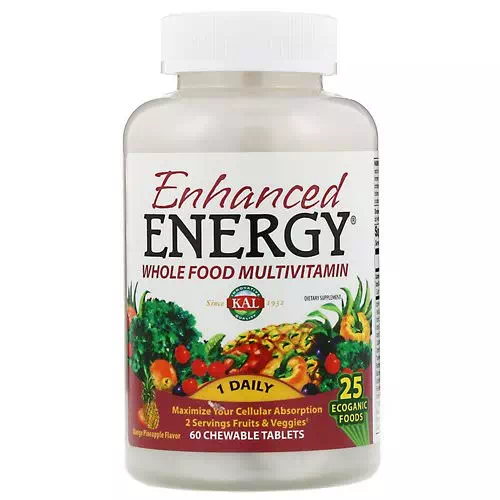 KAL, Enhanced Energy, Whole Food Multivitamin, Mango Pineapple Flavor, 60 Chewable Tablets Review