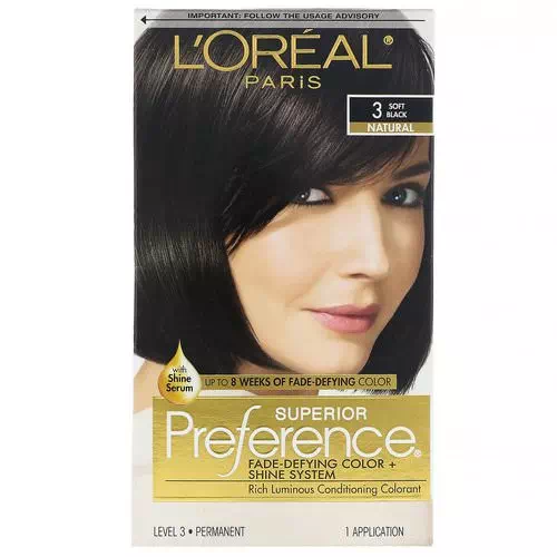 L'Oreal, Superior Preference, Fade-Defying Color + Shine System, Natural, 3 Soft Black, 1 Application Review
