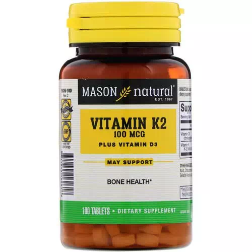 Mason Natural, Vitamin K2 Plus Vitamin D3, 100 mcg, 100 Tablets Review