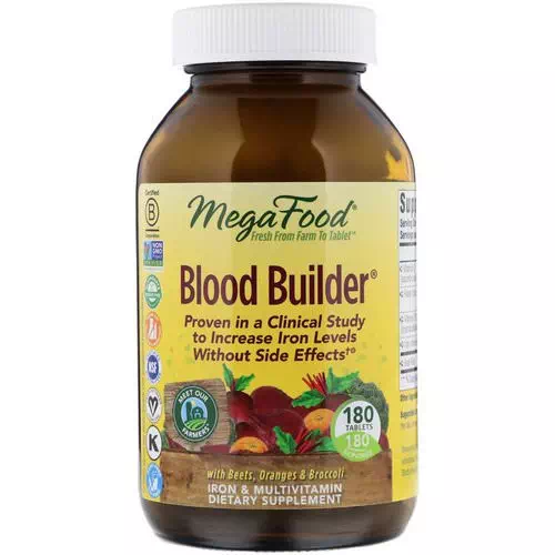 MegaFood, Blood Builder, Iron & Multivitamin Supplement, 180 Tablets Review