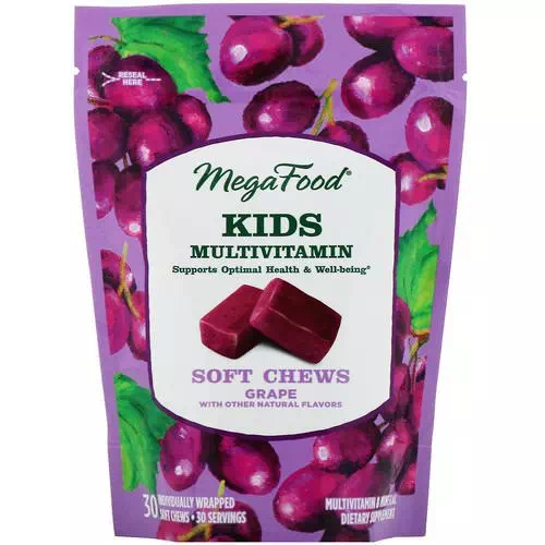 MegaFood, Kids Multivitamin Soft Chews, Grape, 30 Individually Wrapped Soft Chews Review