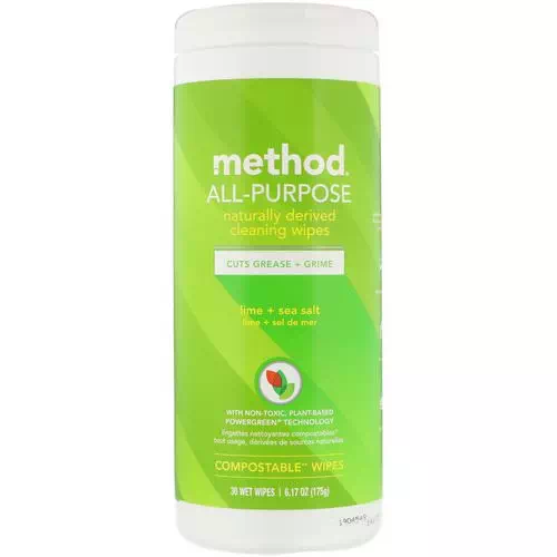 Method, All-Purpose, Naturally Derived Cleaning Wipes, Lime + Sea Salt, 30 Wet Wipes Review