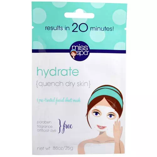Miss Spa, Hydrate, Pre-Treated Facial Sheet Mask, 1 Mask Review