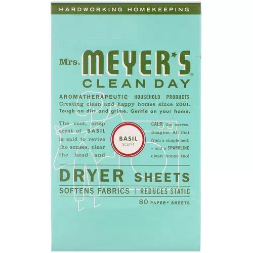 Mrs. Meyers Clean Day, Dryer Sheets, Basil Scent, 80 Sheets Review