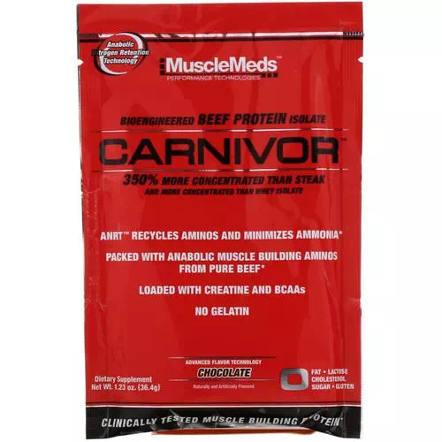 MuscleMeds, Carnivor, Bioengineered Beef Protein Isolate, Chocolate, 1.23 oz (36.4 g) Review
