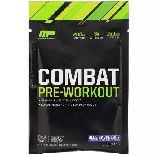 MusclePharm, Combat Pre-Workout, Blue Raspberry, 0.33 oz (9.3 g) Trial Size Review