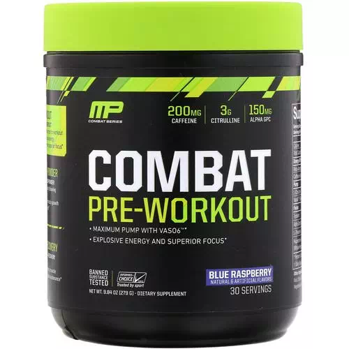 MusclePharm, Combat Pre-Workout, Blue Raspberry, 9.84 oz (279 g) Review