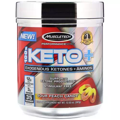 Muscletech, 100% Keto Plus, Exogenous Ketones + Aminos, Sour Peach Candy, 12.03 oz (341 g) Review