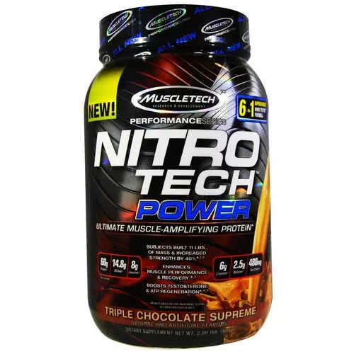 Muscletech, Nitro Tech Power Ultimate Muscle Amplifying Protein, Triple Chocolate Supreme, 2 lbs (907 g) Review
