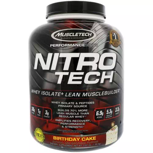 Muscletech, Nitro Tech, Whey Isolate+ Lean Musclebuilder, Birthday Cake, 3.97 lbs (1.80 kg) Review