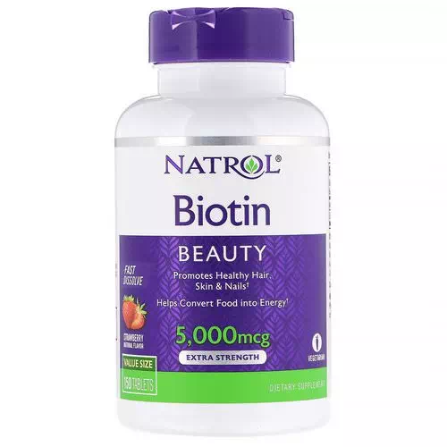 Natrol, Biotin, Extra Strength, Strawberry, 5,000 mcg, 150 Tablets Review