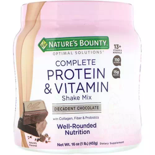 Nature's Bounty, Optimal Solutions, Complete Protein & Vitamin Shake Mix, Decadent Chocolate, 16 oz (453 g) Review