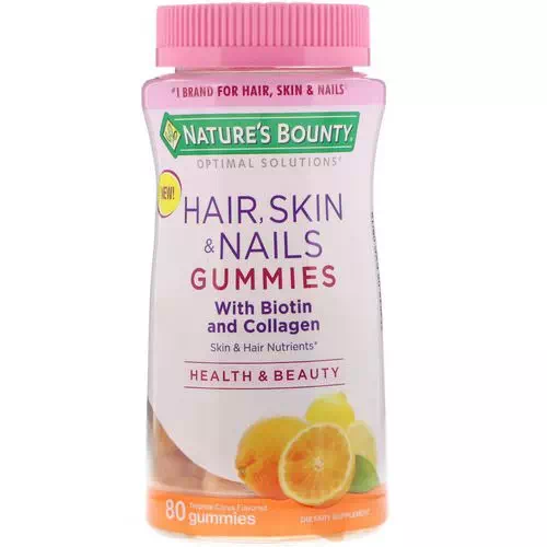 Nature's Bounty, Optimal Solutions, Hair, Skin, & Nails with Biotin and Collagen, Tropical Citrus Flavored, 80 Gummies Review