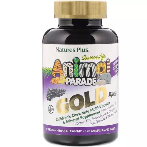 Nature's Plus, Source of Life Animal Parade, Gold, Children's Chewable Multi-Vitamin & Mineral Supplement, Natural Grape Flavor, 120 Animal-Shaped Tablets Review