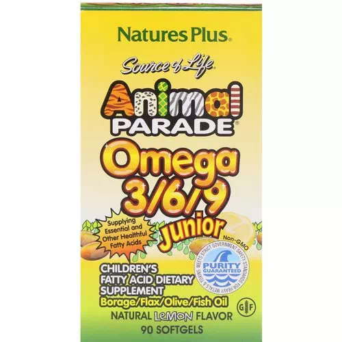 Nature's Plus, Source of Life, Animal Parade, Omega 3/6/9 Junior, Natural Lemon Flavor, 90 Softgels Review