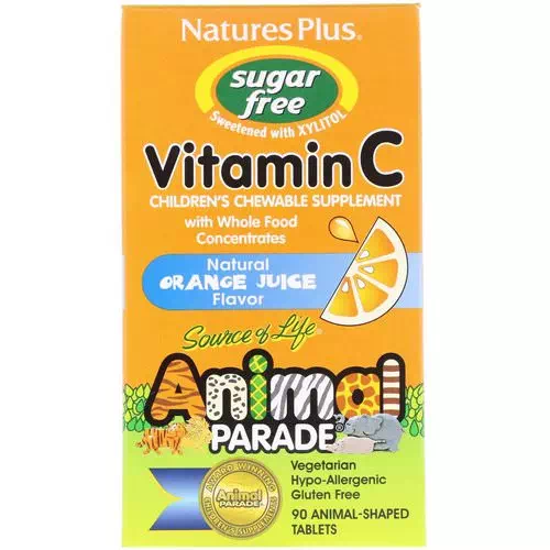 Nature's Plus, Source of Life, Animal Parade, Vitamin C, Children's Chewable Supplement, Sugar Free, Natural Orange Juice Flavor, 90 Animal-Shaped Tablets Review