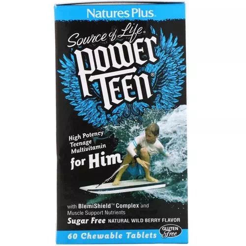 Nature's Plus, Source of Life, Power Teen, For Him, Sugar Free, Natural Wild Berry Flavor, 60 Chewable Tablets Review
