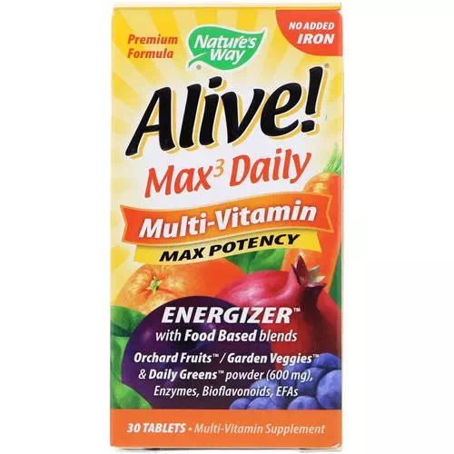 Nature's Way, Alive! Max3 Daily, Multi-Vitamin, No Added Iron, 30 Tablets Review