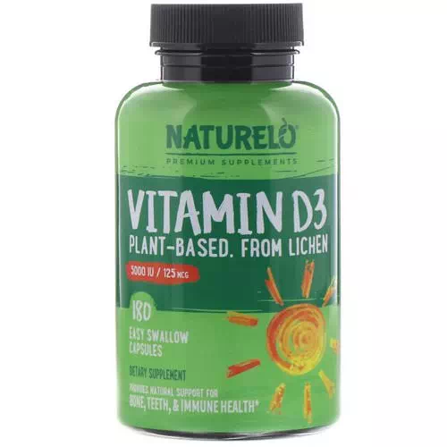 NATURELO, Vitamin D3, Plant Based, 5000 IU/125 mcg, 180 Easy Swallow Capsules Review