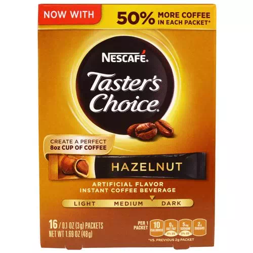Nescafe, Taster's Choice, Instant Coffee Beverage, Hazelnut, 16 Packets, 0.1 oz (3 g) Each Review