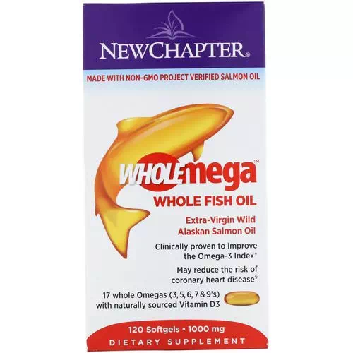 New Chapter, Wholemega, Extra-Virgin Wild Alaskan Salmon, Whole Fish Oil, 1,000 mg, 120 Softgels Review