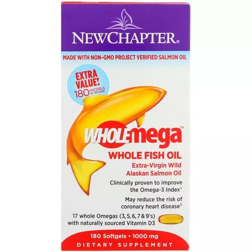 New Chapter, Wholemega, Extra-Virgin Wild Alaskan Salmon, Whole Fish Oil, 1000 mg, 180 Softgels Review